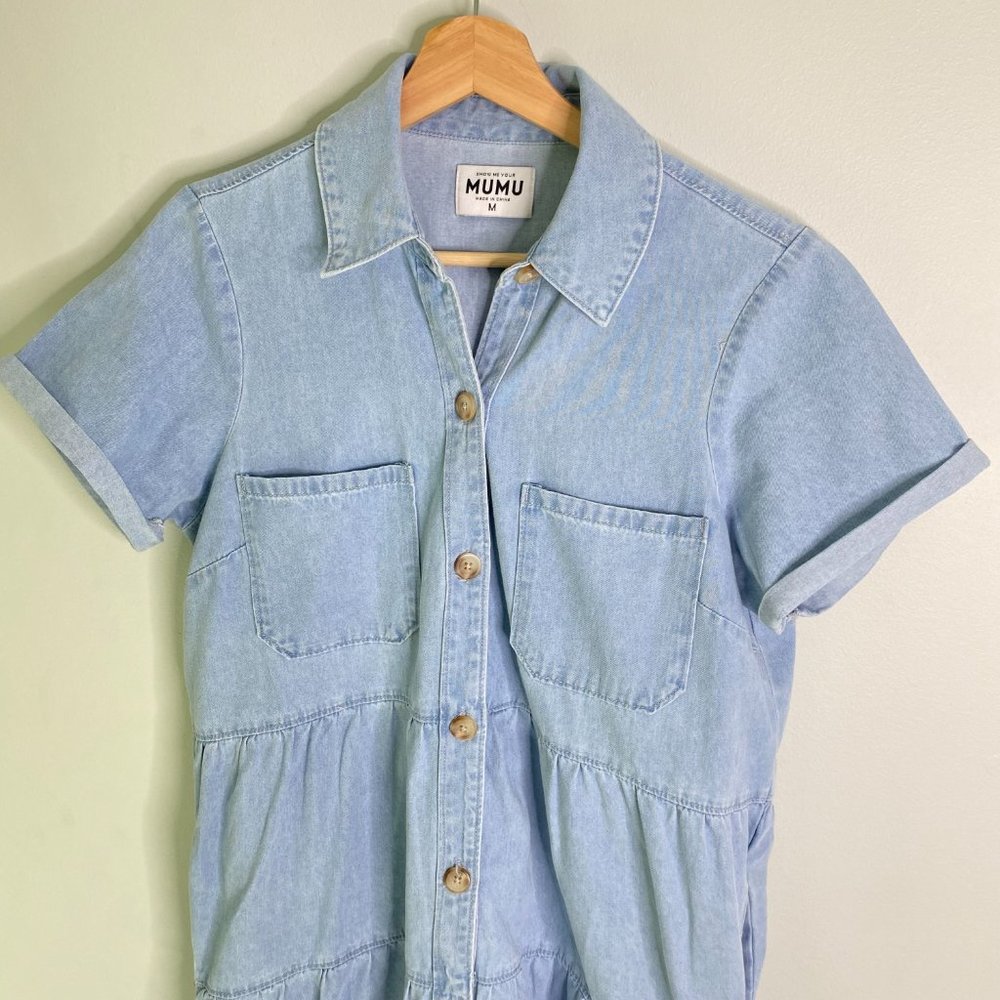 Show Me Your MuMu Light Blue Denim Button-Front Mini Dress - Picture 3 of 11